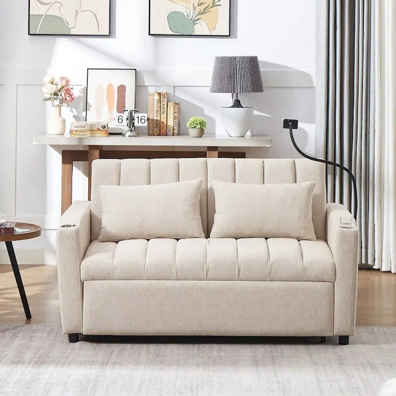 55.9  Convertible Sofa Bed Loveseat Sofa With Three Usb Ports
