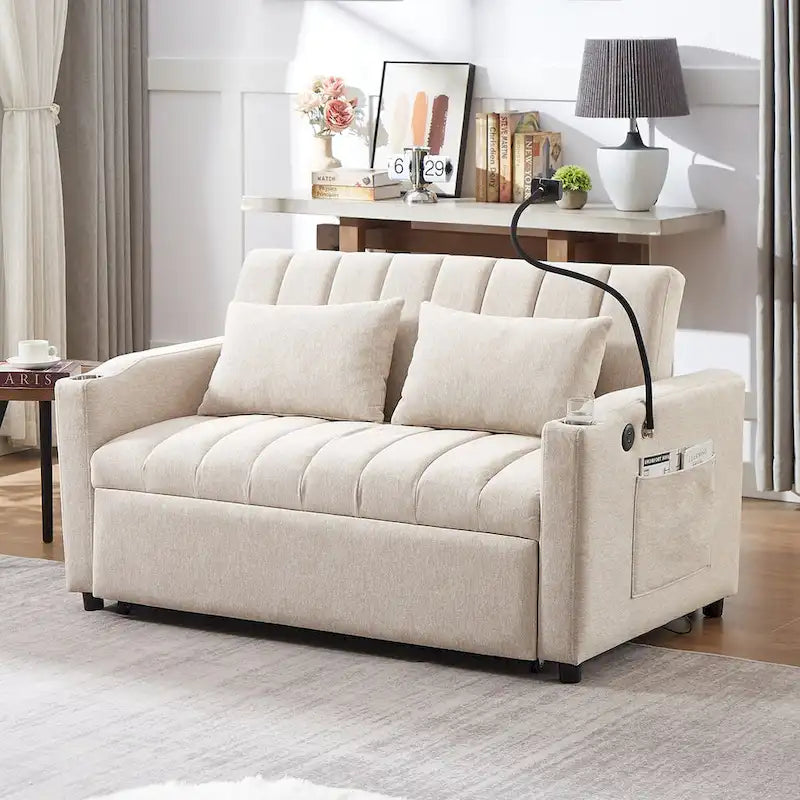 55.9  Convertible Sofa Bed Loveseat Sofa With Three Usb Ports