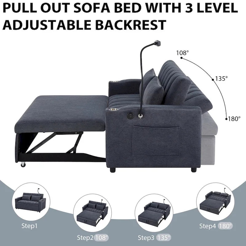 55.9  Convertible Sofa Bed Loveseat Sofa With Three Usb Ports