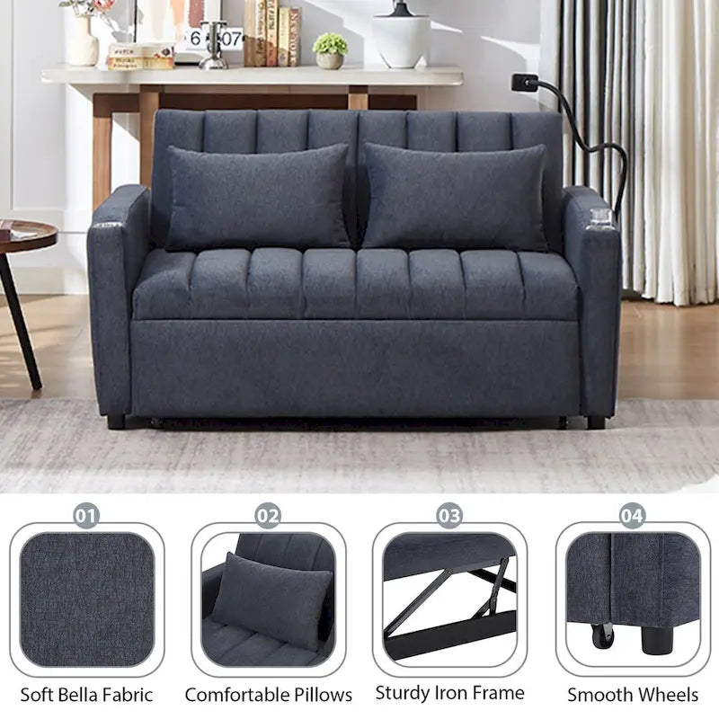 55.9  Convertible Sofa Bed Loveseat Sofa With Three Usb Ports