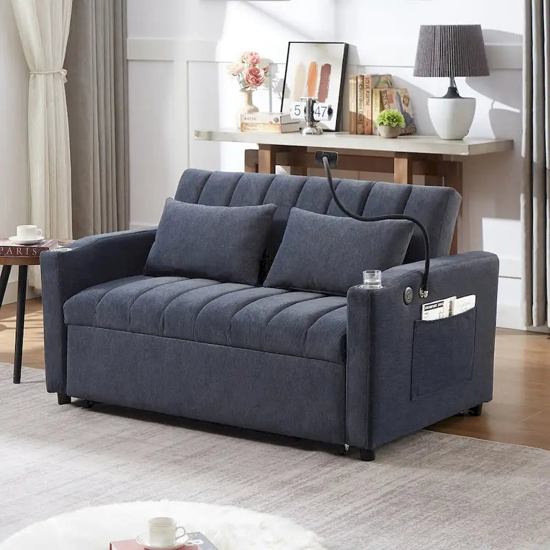55.9  Convertible Sofa Bed Loveseat Sofa With Three Usb Ports