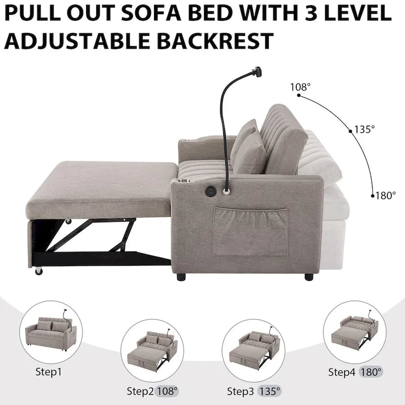 55.9  Convertible Sofa Bed Loveseat Sofa With Three Usb Ports