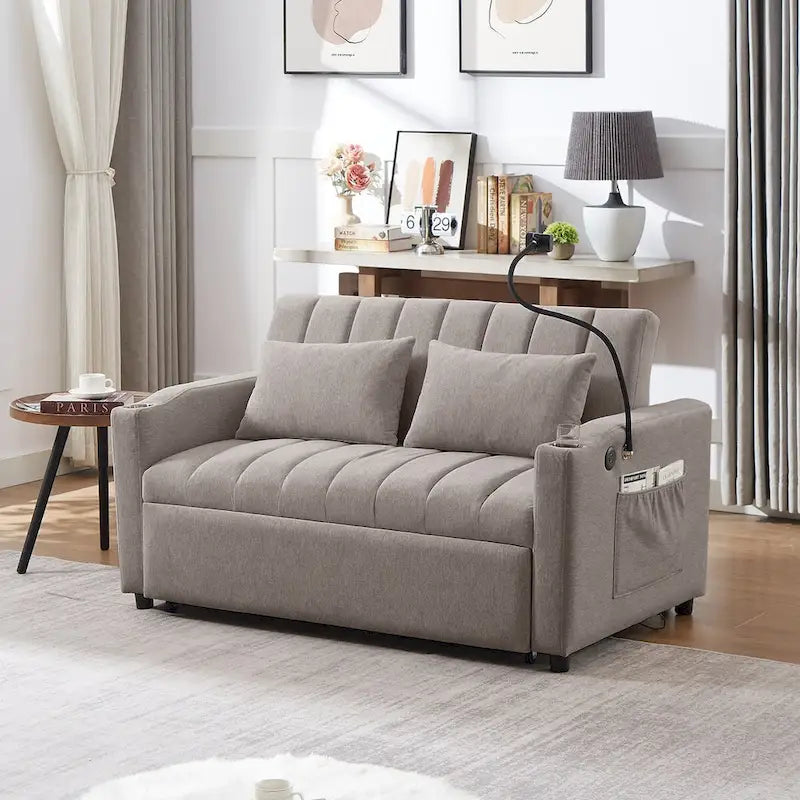 55.9  Convertible Sofa Bed Loveseat Sofa With Three Usb Ports