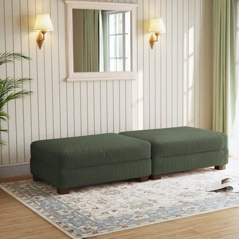 Set of 2 Upholstered Velvet Corduroy Ottoman