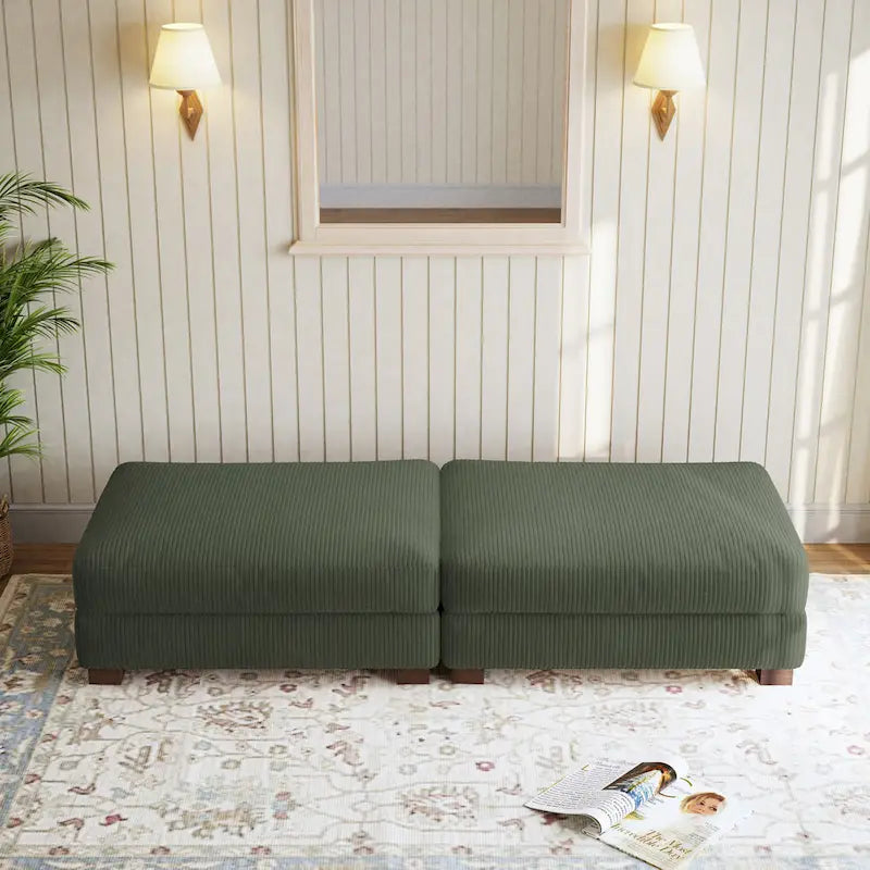 Set of 2 Upholstered Velvet Corduroy Ottoman