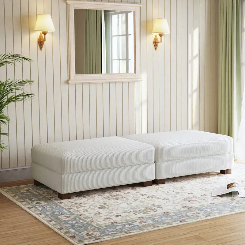 Set of 2 Upholstered Velvet Corduroy Ottoman