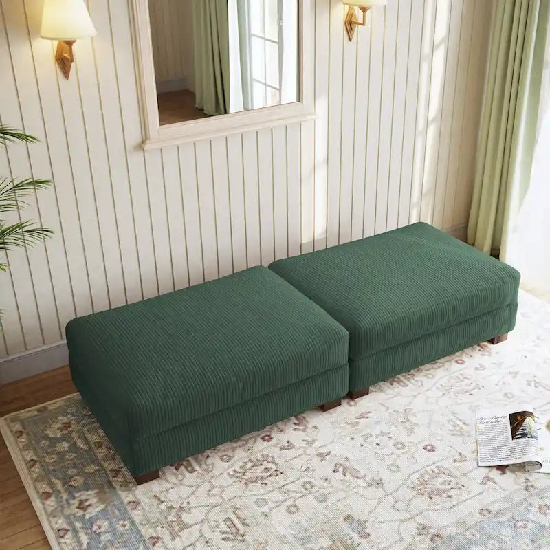 Set of 2 Upholstered Velvet Corduroy Ottoman