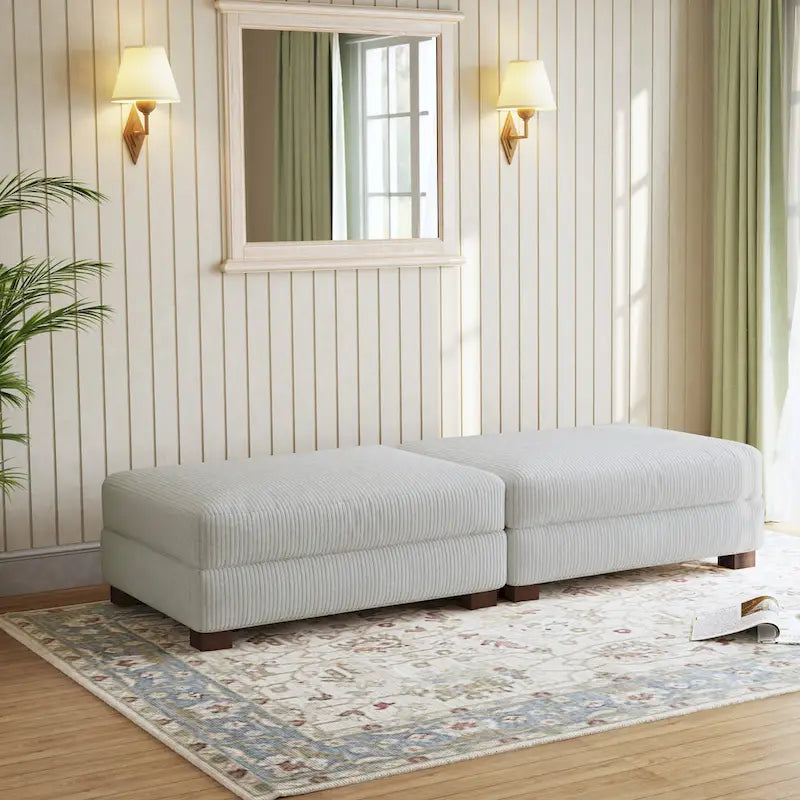 Set of 2 Upholstered Velvet Corduroy Ottoman