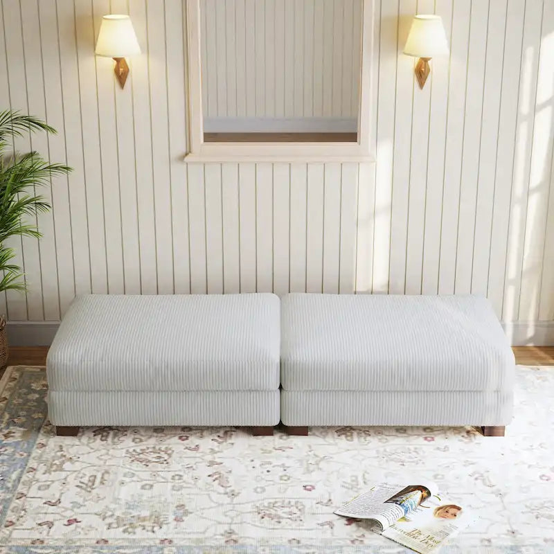 Set of 2 Upholstered Velvet Corduroy Ottoman