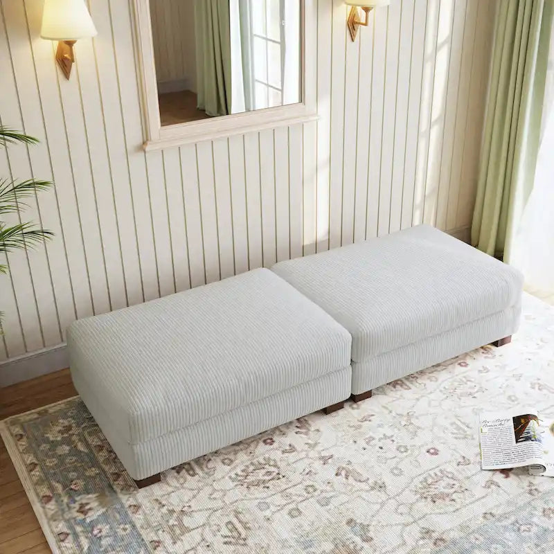 Set of 2 Upholstered Velvet Corduroy Ottoman
