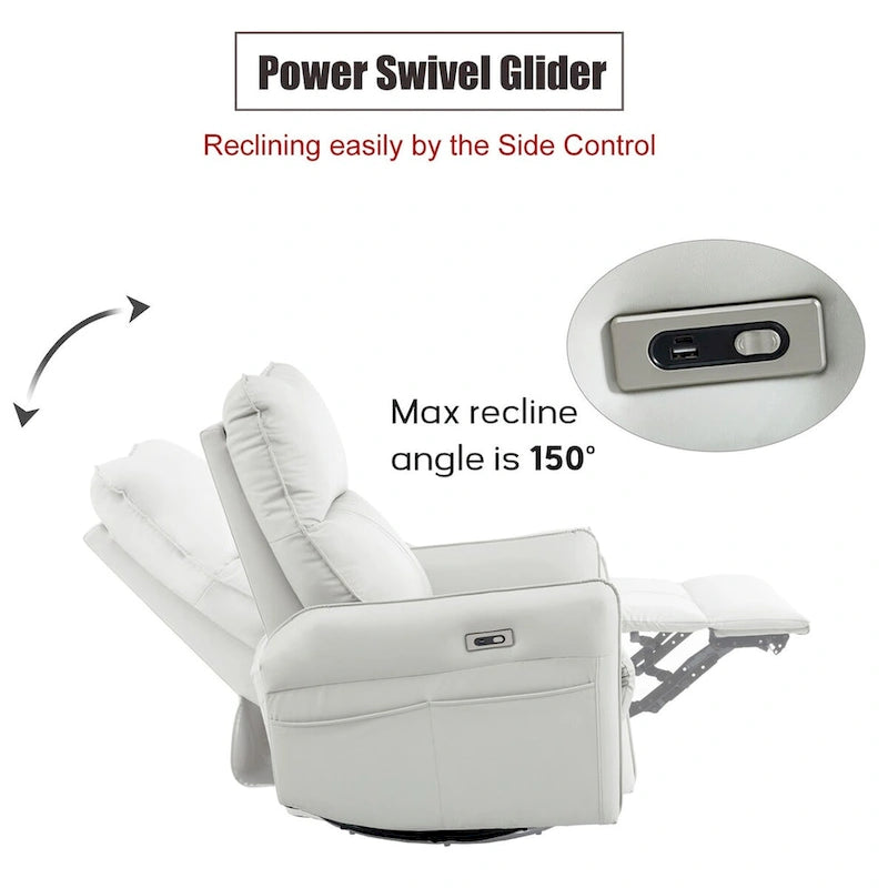 270° Power Swivel Rocker Recliner with USB Charging