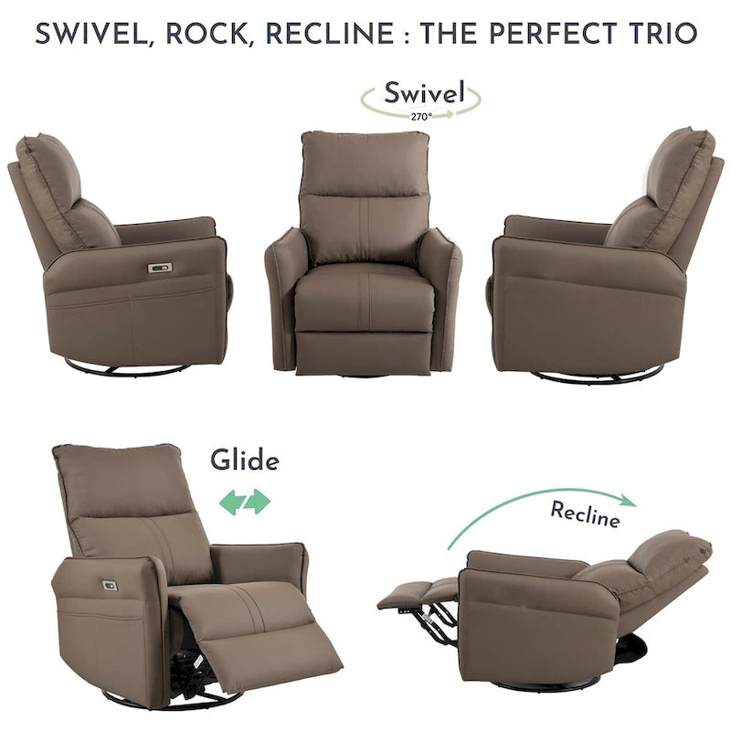 270° Power Swivel Rocker Recliner with USB Charging