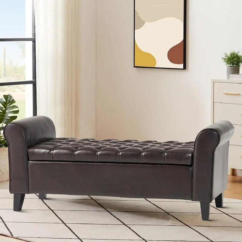 Modern Stylish Upholstered Storage Bench with Flip Top