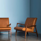 Walnut Ribbed Leather Lounge Chair