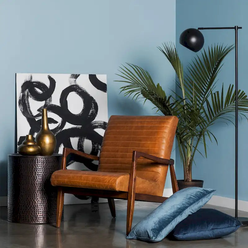 Walnut Ribbed Leather Lounge Chair
