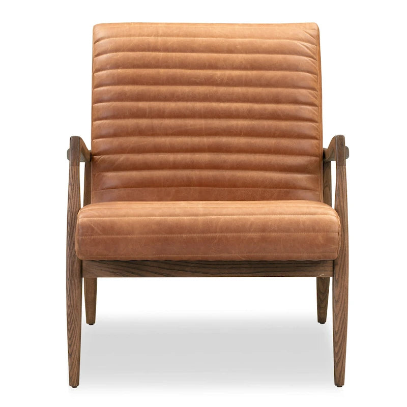 Walnut Ribbed Leather Lounge Chair