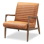 Walnut Ribbed Leather Lounge Chair