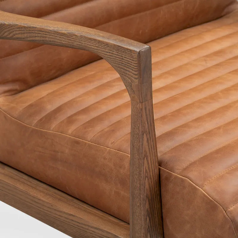 Walnut Ribbed Leather Lounge Chair
