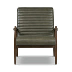Walnut Ribbed Leather Lounge Chair