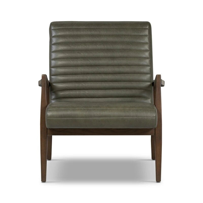 Walnut Ribbed Leather Lounge Chair
