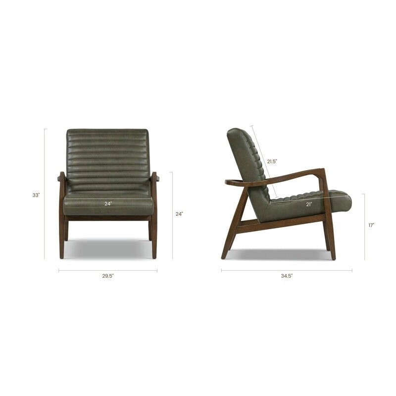 Walnut Ribbed Leather Lounge Chair