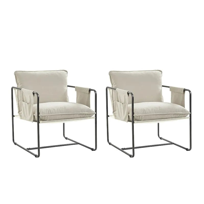 Modern metal-framed armchair with storage pocket