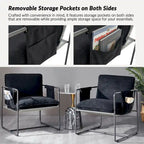 Modern metal-framed armchair with storage pocket