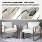 Modern metal-framed armchair with storage pocket