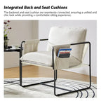 Modern metal-framed armchair with storage pocket