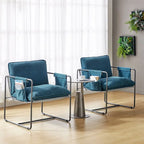 Modern metal-framed armchair with storage pocket