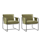 Modern metal-framed armchair with storage pocket