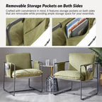 Modern metal-framed armchair with storage pocket