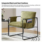 Modern metal-framed armchair with storage pocket