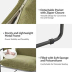 Modern metal-framed armchair with storage pocket