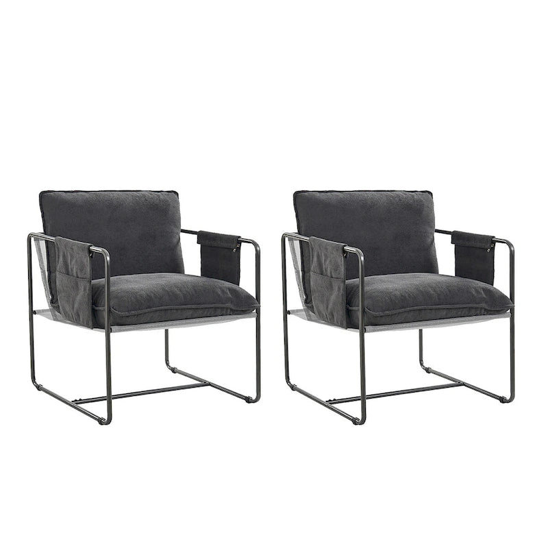 Modern metal-framed armchair with storage pocket