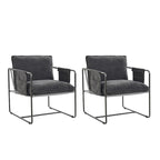 Modern metal-framed armchair with storage pocket