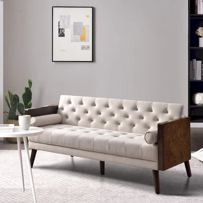 Beige Chenille Convertible Futon Sofa Bed