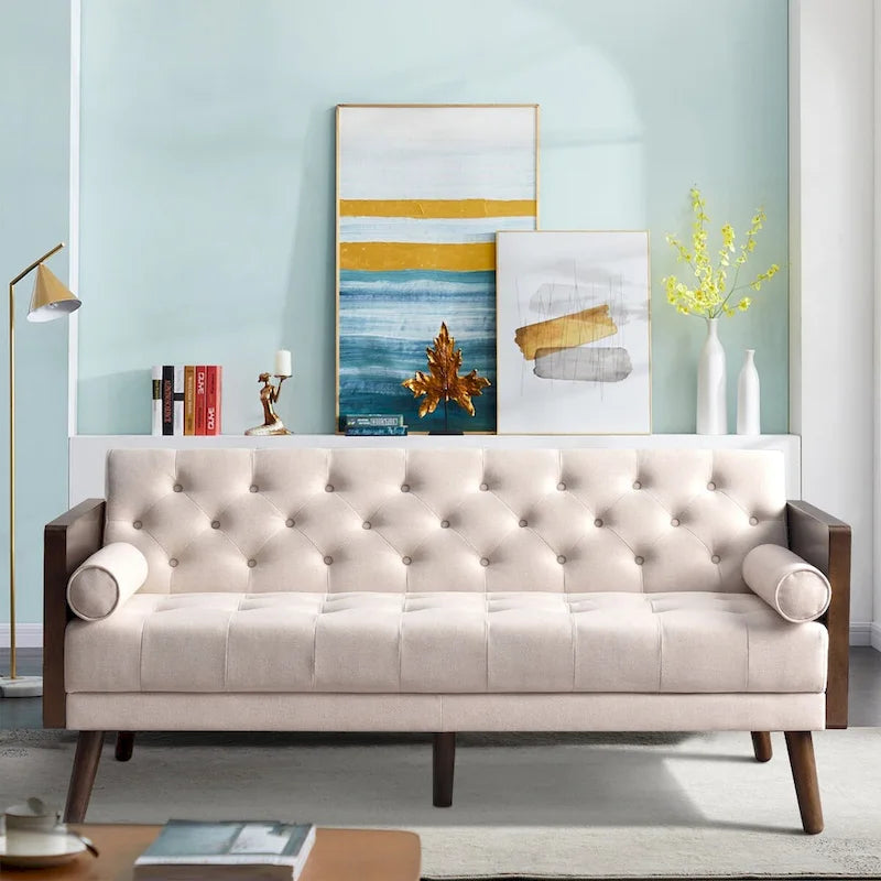 Beige Chenille Convertible Futon Sofa Bed