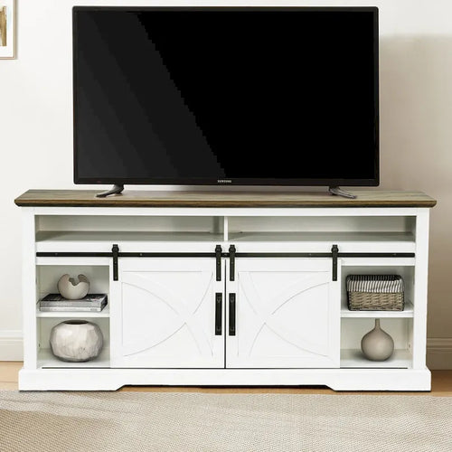 68  Rustic Sliding Barn Door TV Stand White TV Console for 80  TVs