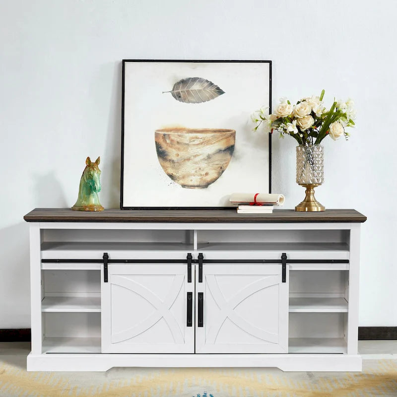 68  Rustic Sliding Barn Door TV Stand White TV Console for 80  TVs
