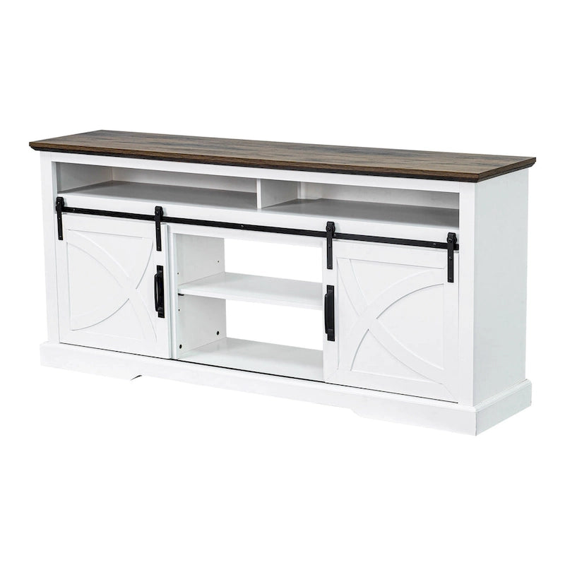 68  Rustic Sliding Barn Door TV Stand White TV Console for 80  TVs