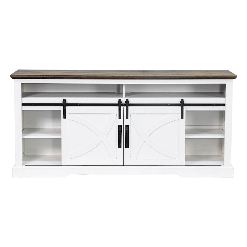 68  Rustic Sliding Barn Door TV Stand White TV Console for 80  TVs
