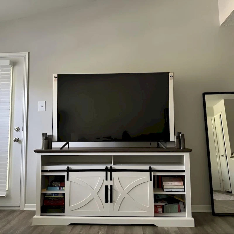 68  Rustic Sliding Barn Door TV Stand White TV Console for 80  TVs
