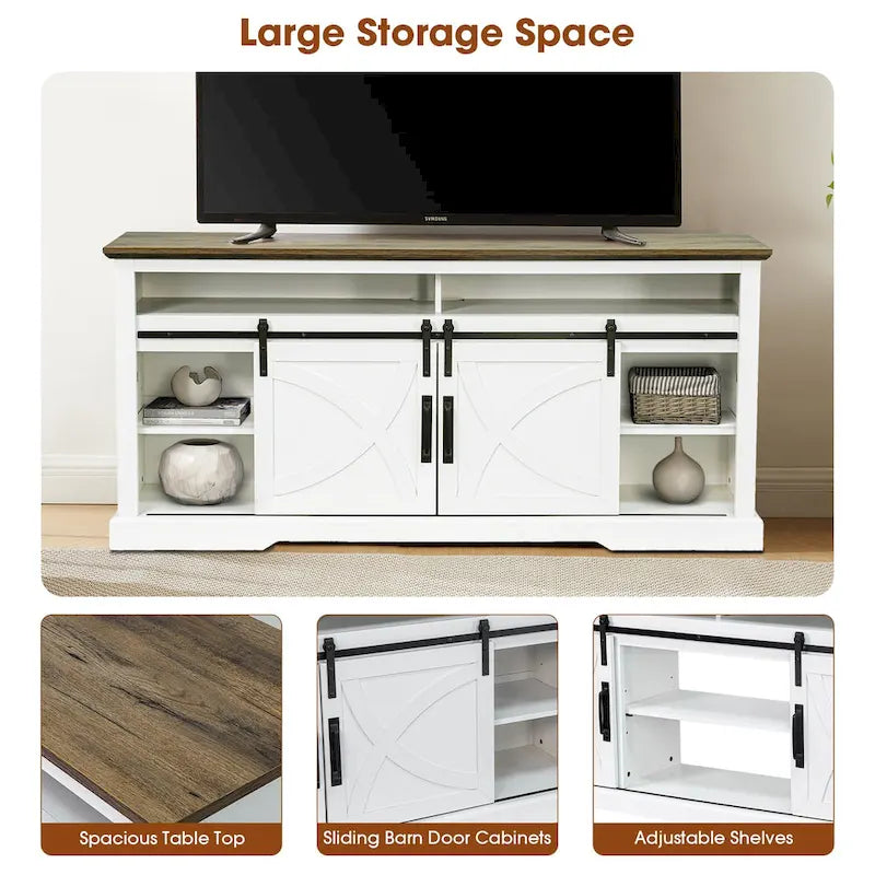 68  Rustic Sliding Barn Door TV Stand White TV Console for 80  TVs