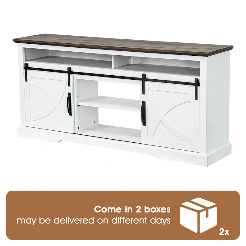 68  Rustic Sliding Barn Door TV Stand White TV Console for 80  TVs