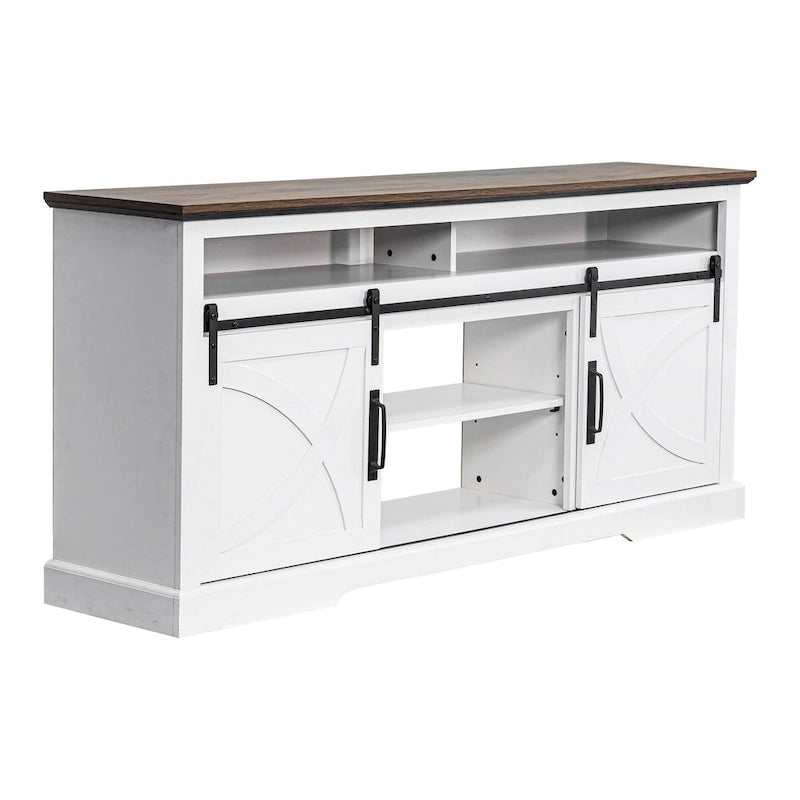 68  Rustic Sliding Barn Door TV Stand White TV Console for 80  TVs