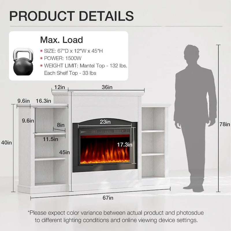 Electric Fireplace with 67  Mantel