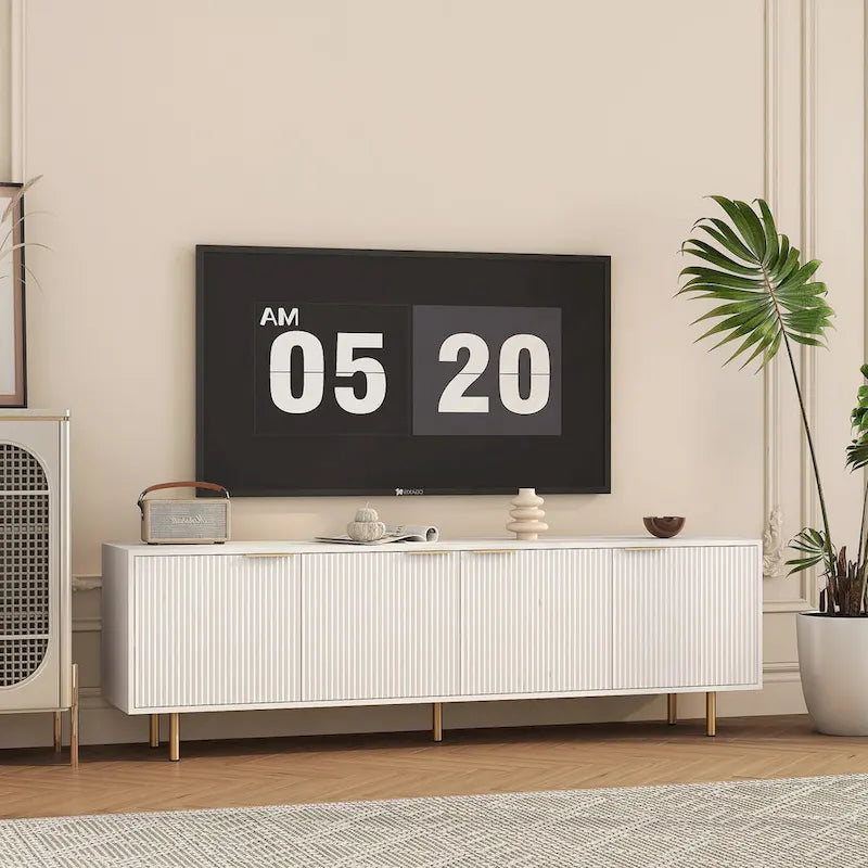 White Fluted TV Stand with Power Outlet - 68 Inch