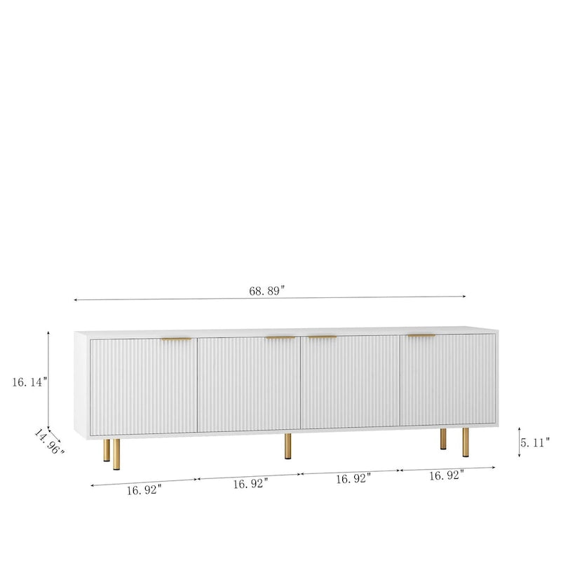 White Fluted TV Stand with Power Outlet - 68 Inch
