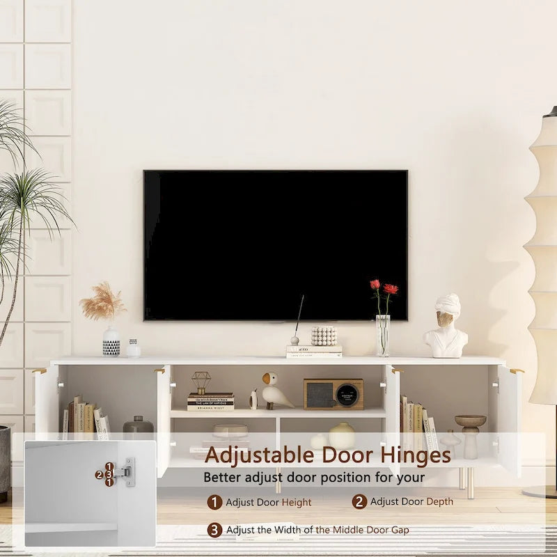 White Fluted TV Stand with Power Outlet - 68 Inch